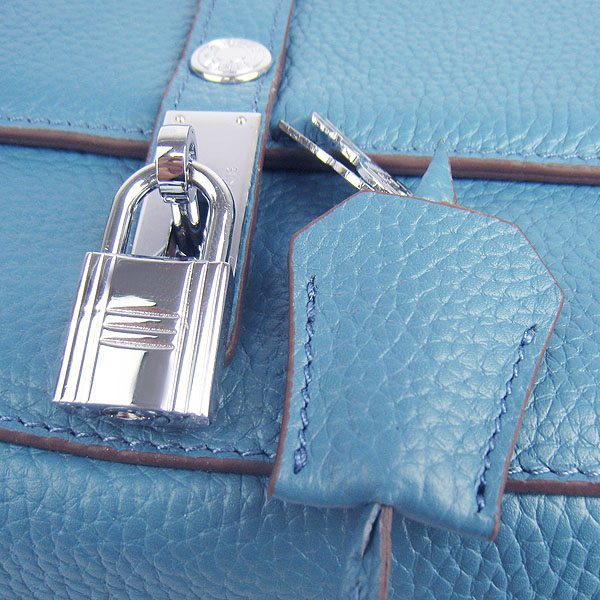 Fake Hermes Togo Leather Messenger Bag Blue 8079